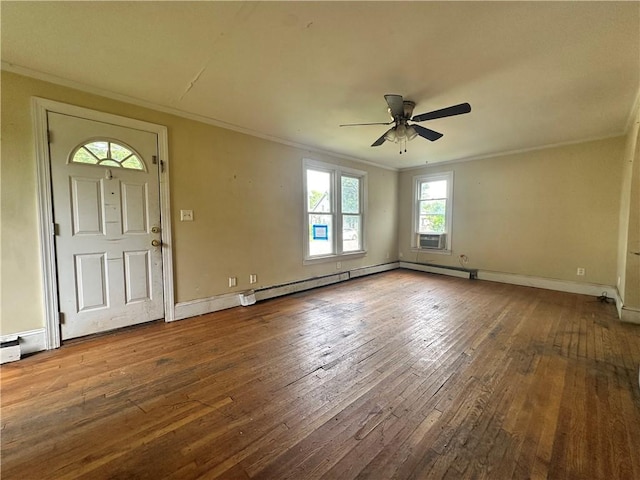 55 Maple St, Canisteo, NY 14823 - foyer featuring ornamental molding, hardwood / wood-style flooring, and ceiling fan
