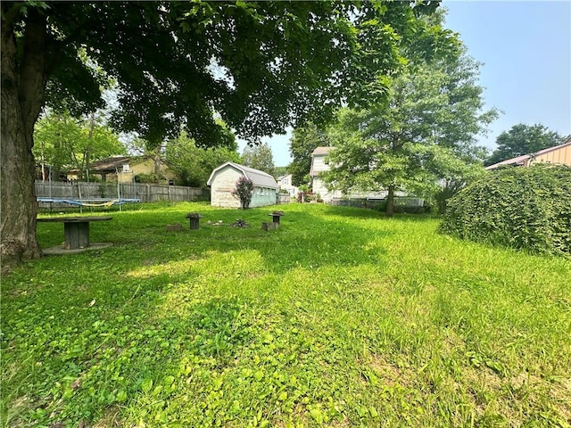 55 Maple St, Canisteo, NY 14823 - view of yard featuring a trampoline and a storage shed
