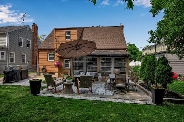 847 Starin Ave, Tonawanda-Town, NY 14223 - rear view of property with roof with shingles, a patio area, and an outdoor living space
