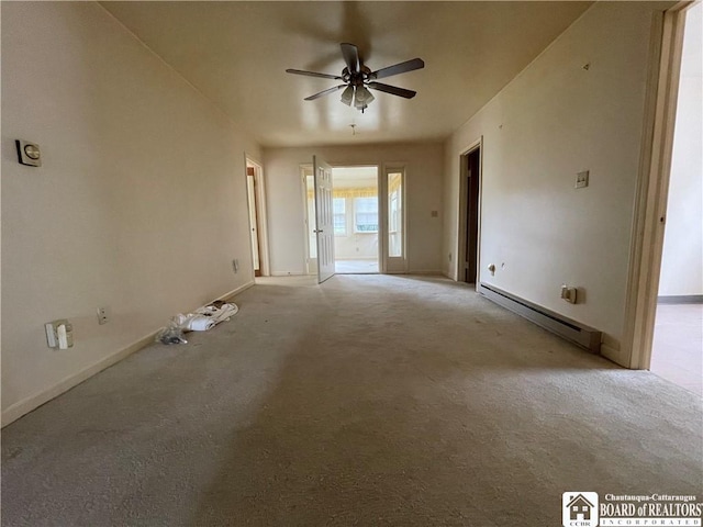 102 Broadhead Ave, Jamestown, NY 14701 - unfurnished room with a baseboard radiator, a ceiling fan, and carpet floors