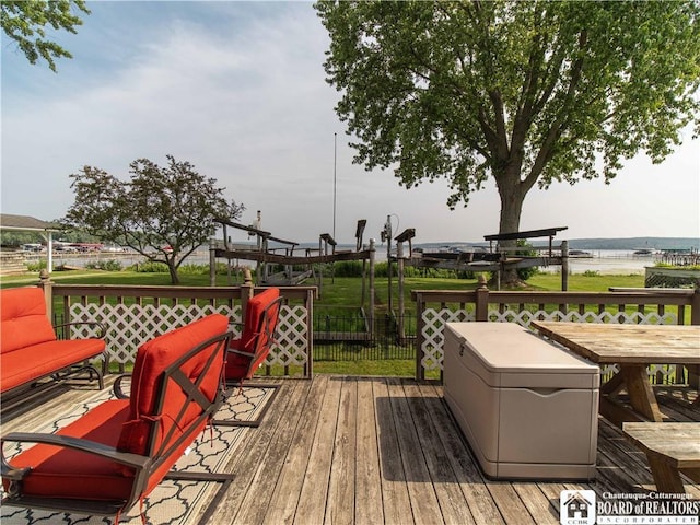 3971 Rte 430, Ellery, NY 14712 - wooden deck featuring a water view and a yard