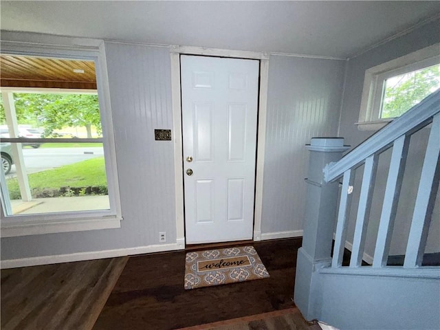 73 E River St, Fayette, NY 13165 - entryway featuring wood finished floors and stairway