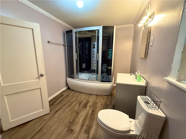 73 E River St, Fayette, NY 13165 - full bathroom with vanity, ornamental molding, wood finished floors, and a tub