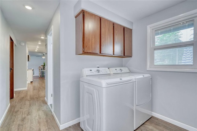 21 Wethersfield Rd, Chili, NY 14624 - laundry area with cabinet space, separate washer and dryer, light wood finished floors, a ceiling fan, and recessed lighting