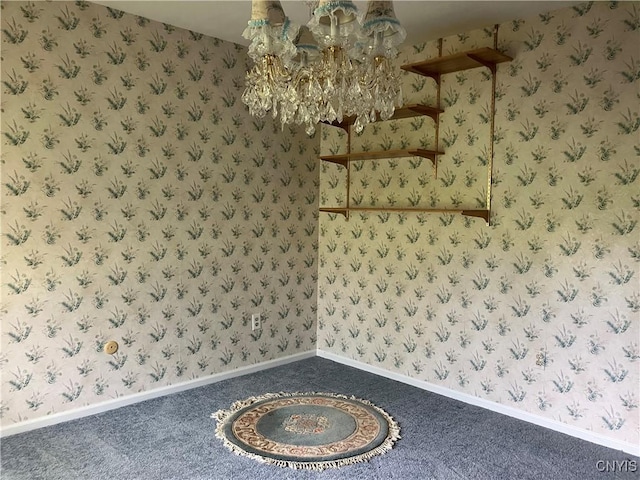 462 Hacadam Rd, Frankfort, NY 13456 - carpeted empty room with a chandelier