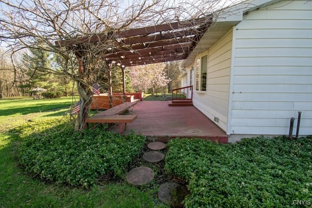 462 Hacadam Rd, Frankfort, NY 13456 - view of grassy yard featuring a pergola and a wooden deck