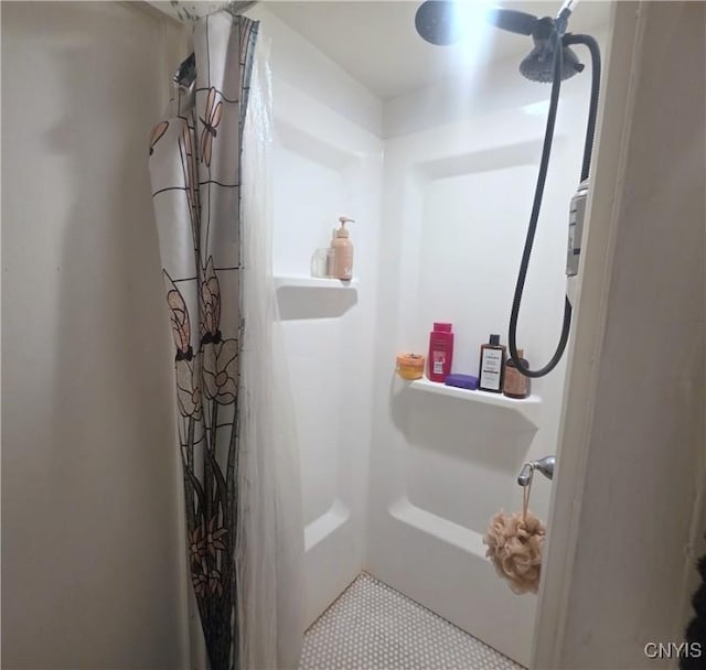 244 Scottholm Ter, Syracuse, NY 13224 - full bath with shower / bath combo with shower curtain and tile patterned floors