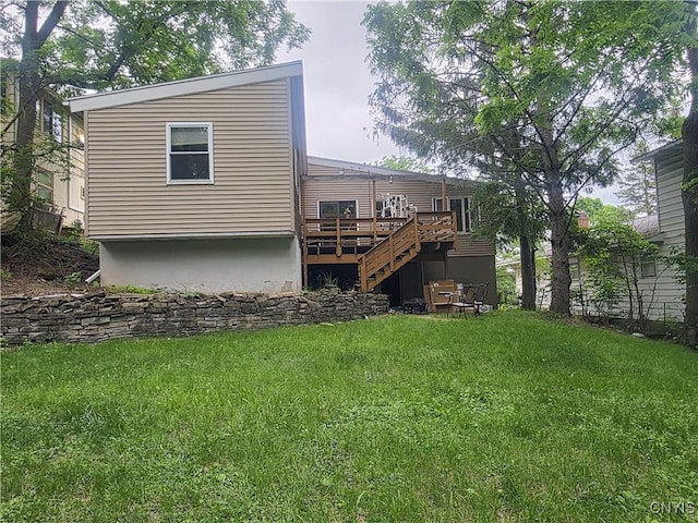 244 Scottholm Ter, Syracuse, NY 13224 - rear view of property with a deck, a yard, and stairway