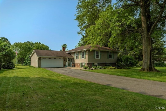 8272 Northgate Dr, Rome-Outside, NY 13440 - split level home featuring a garage, asphalt driveway, a front lawn, and brick siding