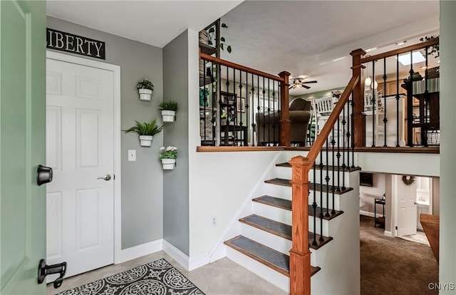 8272 Northgate Dr, Rome-Outside, NY 13440 - stairway featuring a ceiling fan and baseboards