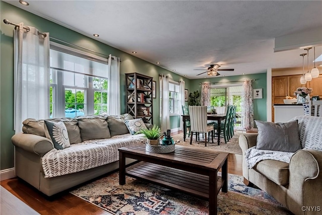 8272 Northgate Dr, Rome-Outside, NY 13440 - living room with wood finished floors, a ceiling fan, and recessed lighting