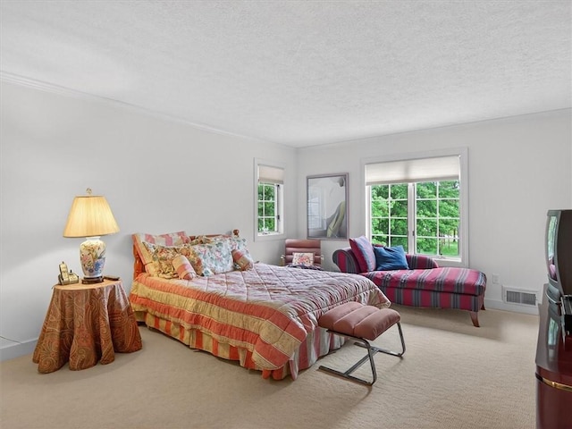 1010 Plank Rd, Penfield, NY 14580 - bedroom featuring carpet floors, a textured ceiling, and ornamental molding