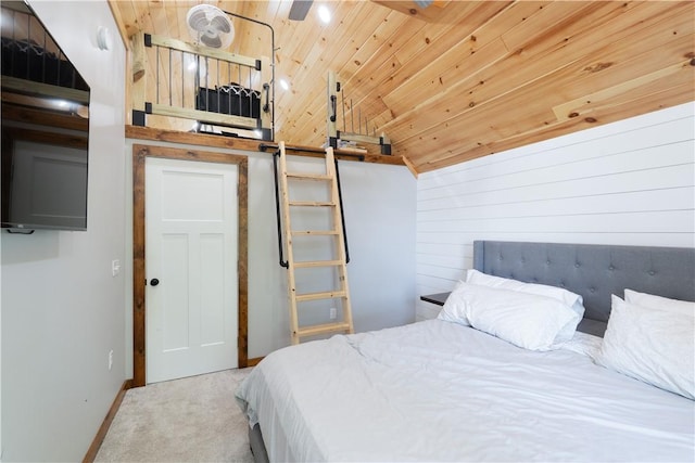 7046 Safford Ave Unit 12, Castile, NY 14530 - carpeted bedroom featuring wooden walls, lofted ceiling, and wooden ceiling