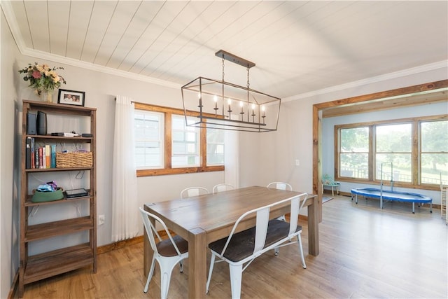 7046 Safford Ave Unit 12, Castile, NY 14530 - dining area with a chandelier, light wood-style flooring, and crown molding
