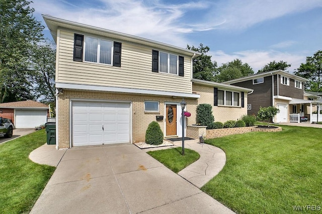 48 Kibler Dr, Lancaster, NY 14043 - split level home with an attached garage, a front lawn, brick siding, and concrete driveway
