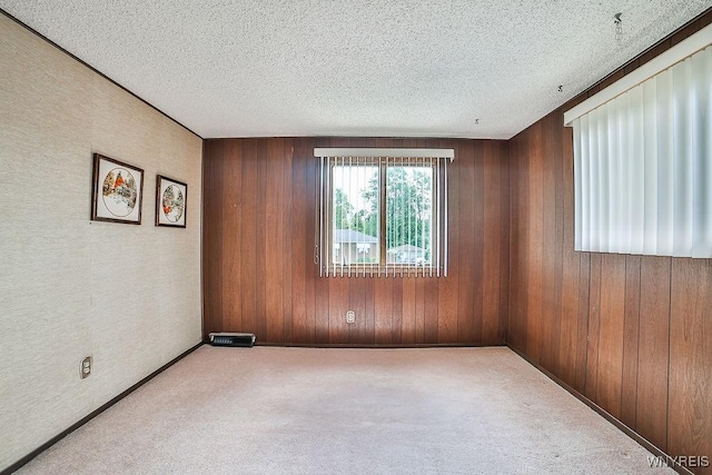 48 Kibler Dr, Lancaster, NY 14043 - carpeted empty room with a textured ceiling and wood walls