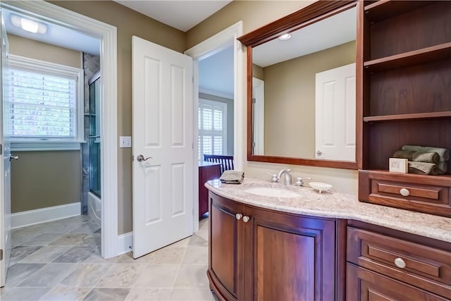 393 Mendon Center Rd, Mendon, NY 14472 - bathroom featuring vanity and shower / bath combination with glass door
