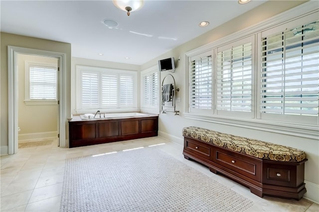 393 Mendon Center Rd, Mendon, NY 14472 - full bathroom featuring a bath, tile patterned floors, and recessed lighting