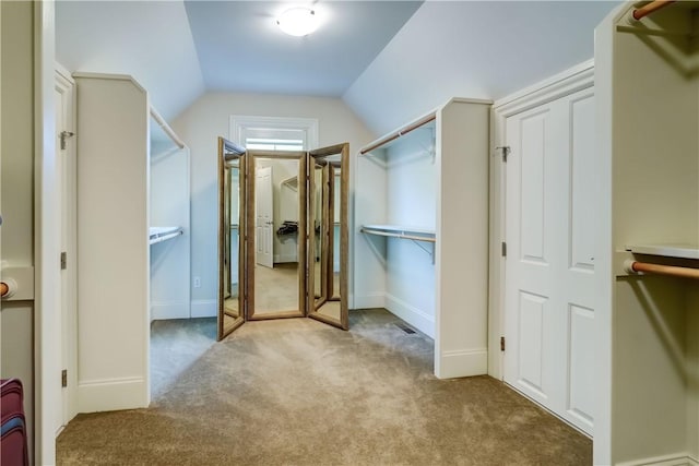 393 Mendon Center Rd, Mendon, NY 14472 - spacious closet featuring carpet floors and vaulted ceiling