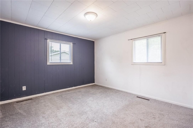 88 Rouge Rd, Henrietta, NY 14623 - unfurnished room featuring ornamental molding, carpet flooring, and wood walls