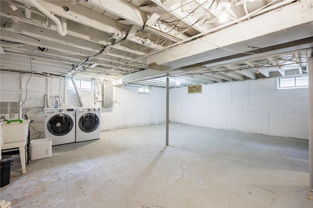 88 Rouge Rd, Henrietta, NY 14623 - below grade area featuring separate washer and dryer and electric panel