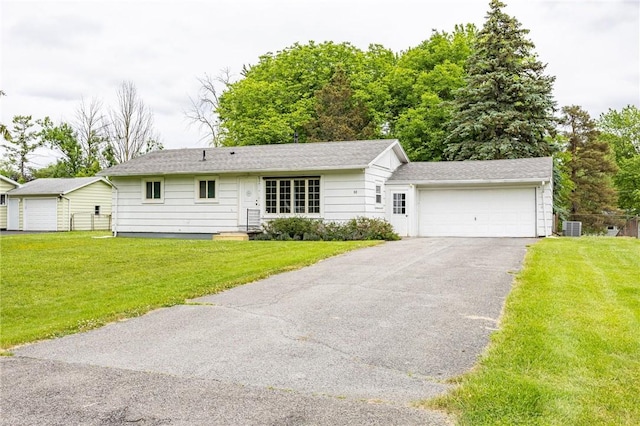 88 Rouge Rd, Henrietta, NY 14623 - ranch-style home with driveway, a front lawn, and a garage