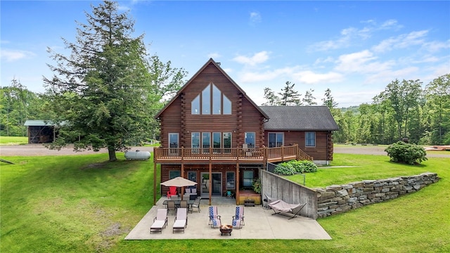 474 Thorpe Rd, Sidney, NY 13838 - back of property with a deck, a lawn, a patio, and log siding