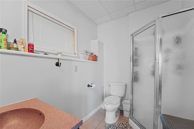 474 Thorpe Rd, Sidney, NY 13838 - full bathroom with a stall shower, a paneled ceiling, tile patterned flooring, and vanity