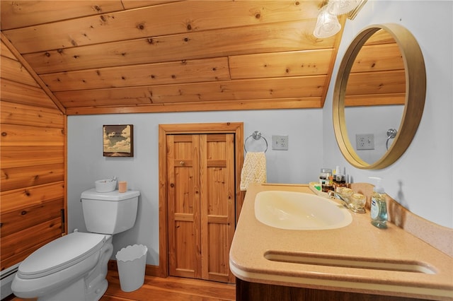 474 Thorpe Rd, Sidney, NY 13838 - bathroom with wood finished floors, vanity, lofted ceiling, and a baseboard radiator
