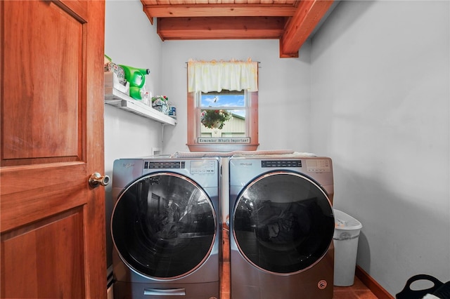 474 Thorpe Rd, Sidney, NY 13838 - laundry area featuring washing machine and dryer and wooden ceiling