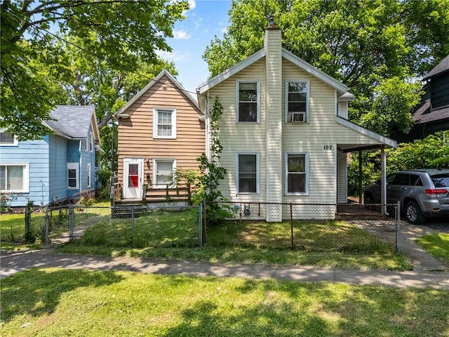 120 Cottage St, Rochester, NY 14608 - rear view of house featuring a chimney and a fenced front yard