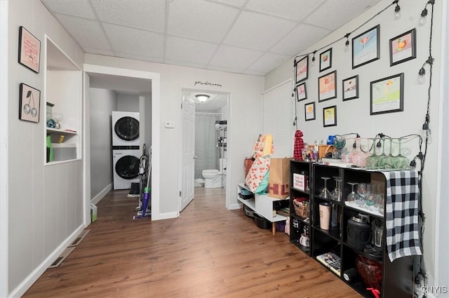 16 Meadow St, Kirkland, NY 13323 - interior space with stacked washer / dryer, wood finished floors, and a paneled ceiling