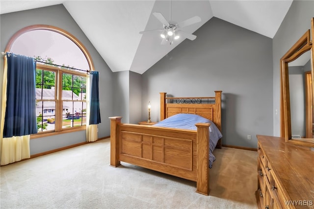 33 Sausalito Dr, Amherst, NY 14051 - bedroom with lofted ceiling, light carpet, and ceiling fan