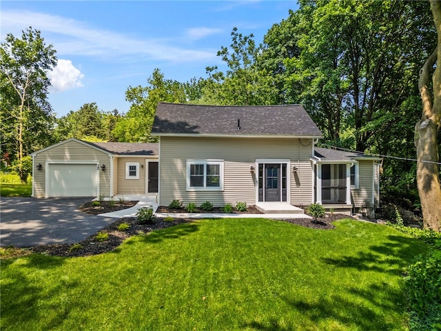 38 Richs Dugway Rd, Brighton, NY 14625 - view of front of property with driveway, an attached garage, a front lawn, and roof with shingles