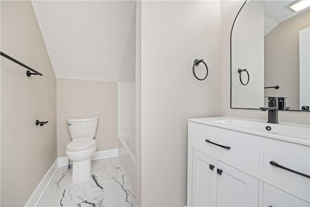 38 Richs Dugway Rd, Brighton, NY 14625 - bathroom featuring marble finish flooring, vanity, vaulted ceiling, and shower / tub combination