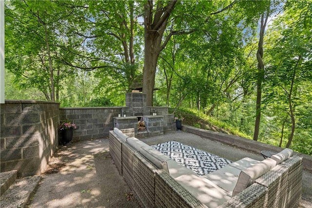 38 Richs Dugway Rd, Brighton, NY 14625 - view of patio / terrace with an outdoor living space with a fireplace