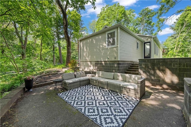 38 Richs Dugway Rd, Brighton, NY 14625 - view of patio / terrace with an outdoor living space and stairs