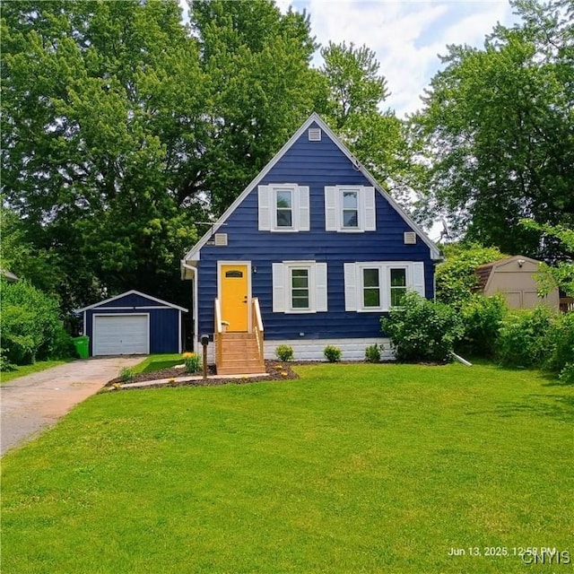504 Breman Ave, Salina, NY 13211 - view of front of home featuring an outdoor structure, a front yard, concrete driveway, and a garage