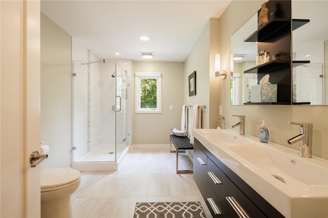 5 Elmwood Hill Ln, Brighton, NY 14610 - full bathroom with a stall shower, tile patterned flooring, and double vanity