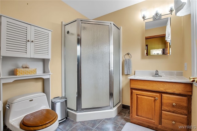 2391 Hess Rd, Newfane, NY 14008 - bathroom featuring vanity, tile patterned floors, and a stall shower