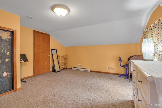 2391 Hess Rd, Newfane, NY 14008 - office space featuring lofted ceiling, a baseboard radiator, and light carpet
