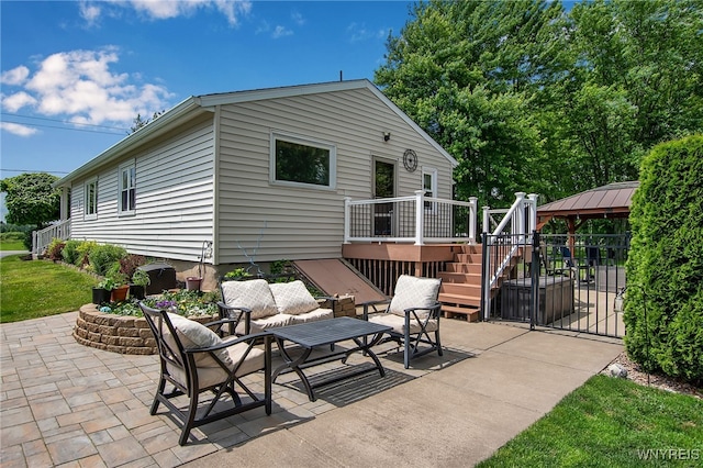 2391 Hess Rd, Newfane, NY 14008 - view of patio / terrace featuring a wooden deck, a gazebo, and stairway