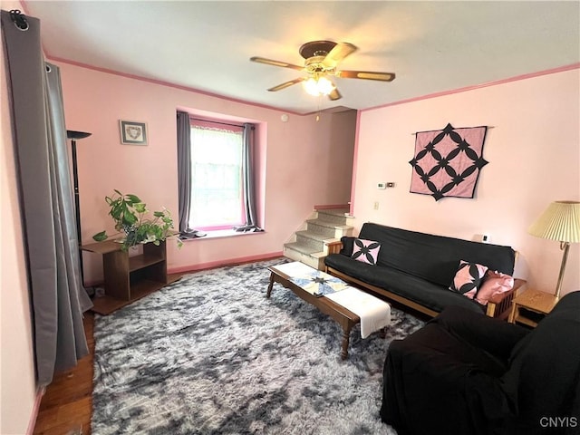 41 Evergreen St, Cortland, NY 13045 - living room with ceiling fan and wood finished floors