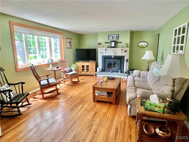 341 N Hoopes Ave, Auburn, NY 13021 - living area featuring light wood finished floors and a fireplace