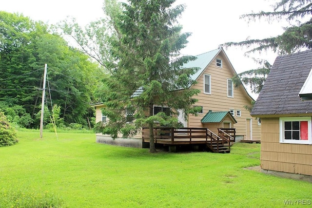5046 Whig St, Little Valley, NY 14779 - view of green lawn with a wooden deck