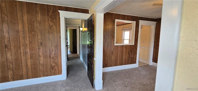 129 Albert Ave, Buffalo, NY 14207 - corridor featuring wooden walls, carpet, and a textured ceiling