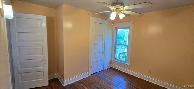 129 Albert Ave, Buffalo, NY 14207 - unfurnished bedroom with dark wood-style flooring and ceiling fan