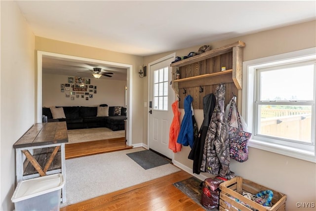 4045 E Milestrip Rd, Fenner, NY 13032 - mudroom with wood finished floors and ceiling fan