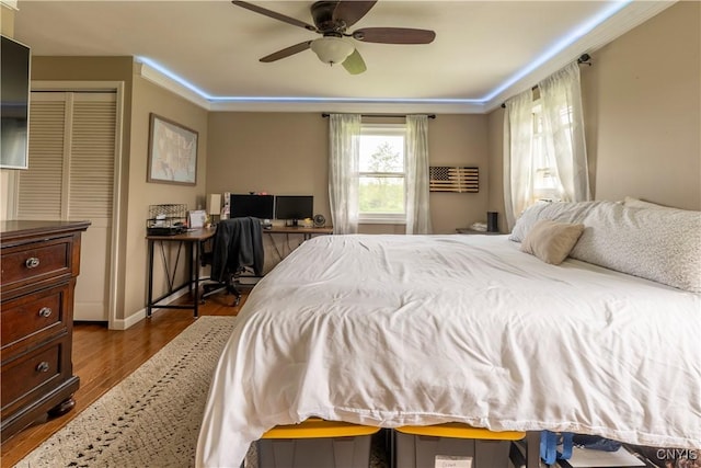 4045 E Milestrip Rd, Fenner, NY 13032 - bedroom with wood finished floors and a ceiling fan