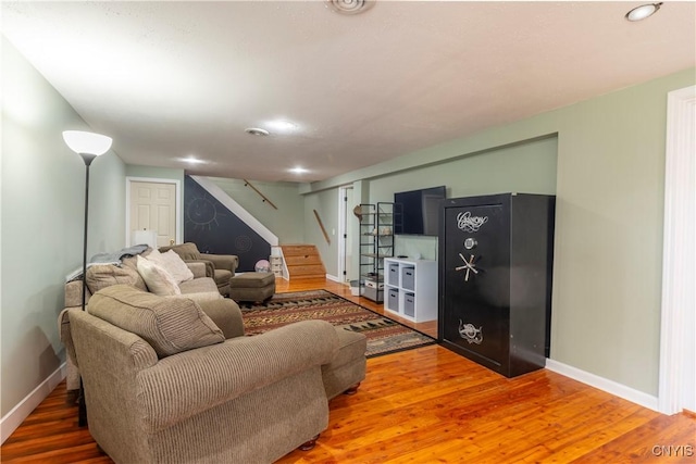 4045 E Milestrip Rd, Fenner, NY 13032 - living room with stairs, wood finished floors, and recessed lighting